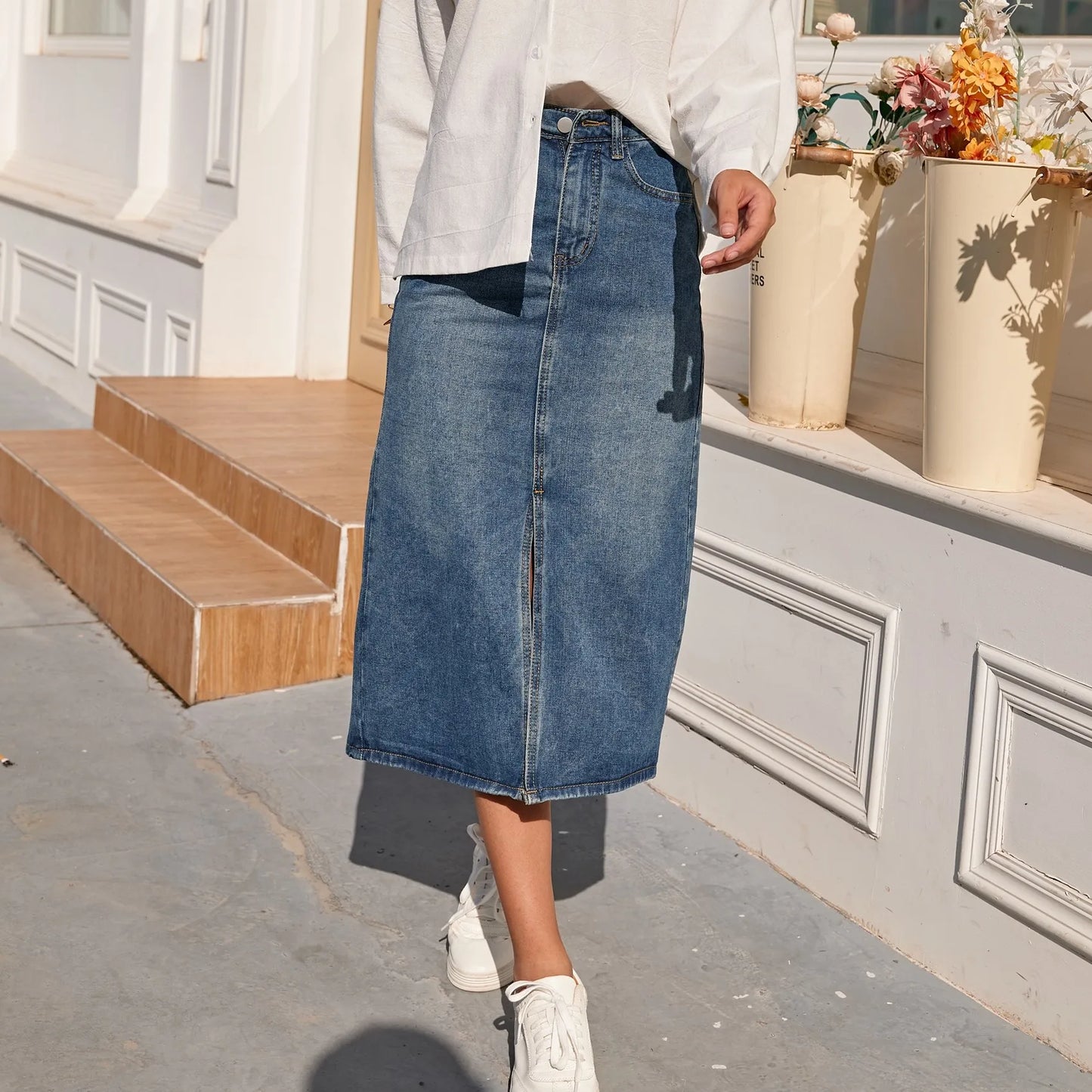 ZHISILAO New High Waist Straight Denim Skirt