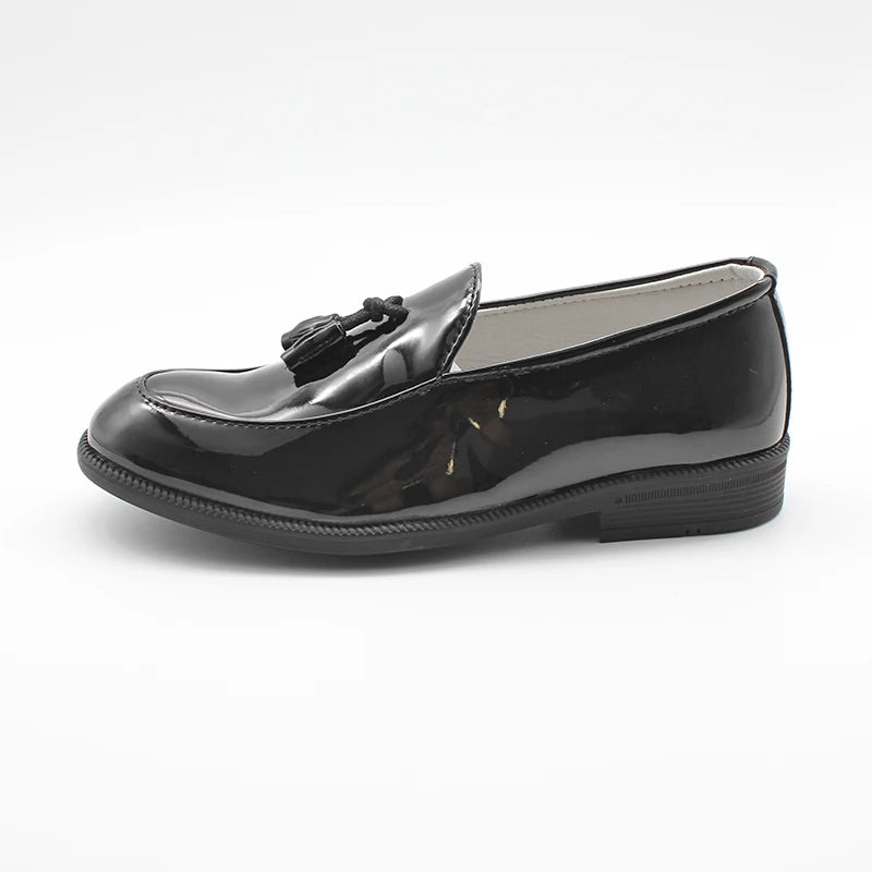 New Boys Black Faux Leather Slip On Tassel Loafers