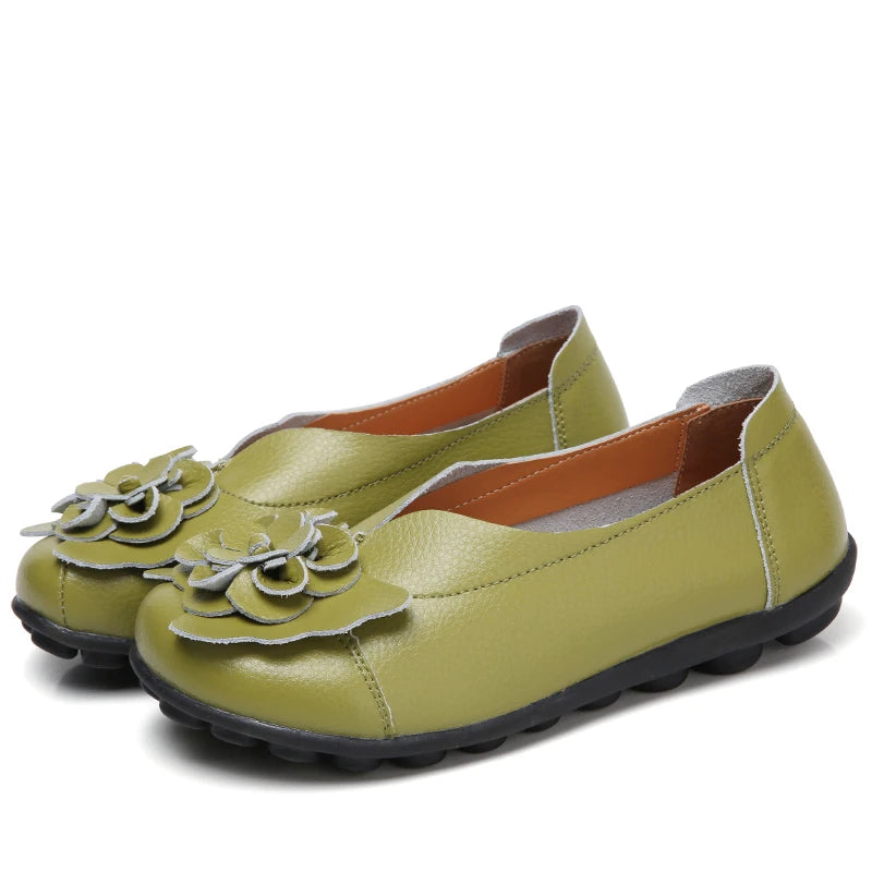 Summer Soft Genuine Leather Flat Slip On Loafers