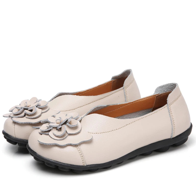 Summer Soft Genuine Leather Flat Slip On Loafers