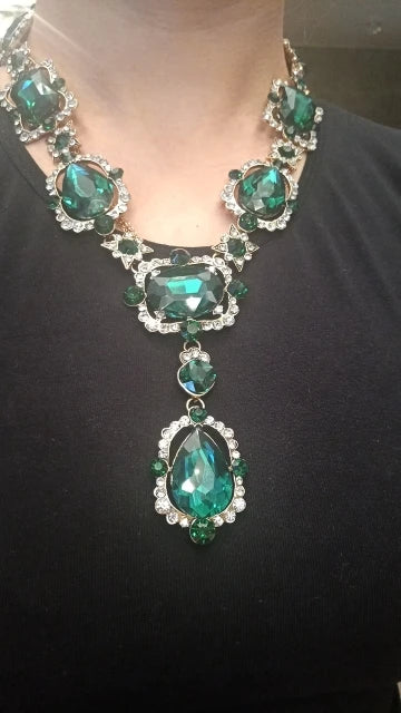 Women Purple Red Green Clear Big Glass Crystal Pendants Necklace