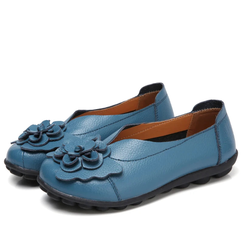 Summer Soft Genuine Leather Flat Slip On Loafers