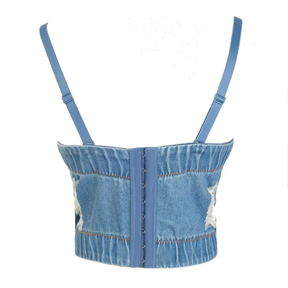 Women's Denim Bralette Cropped Top