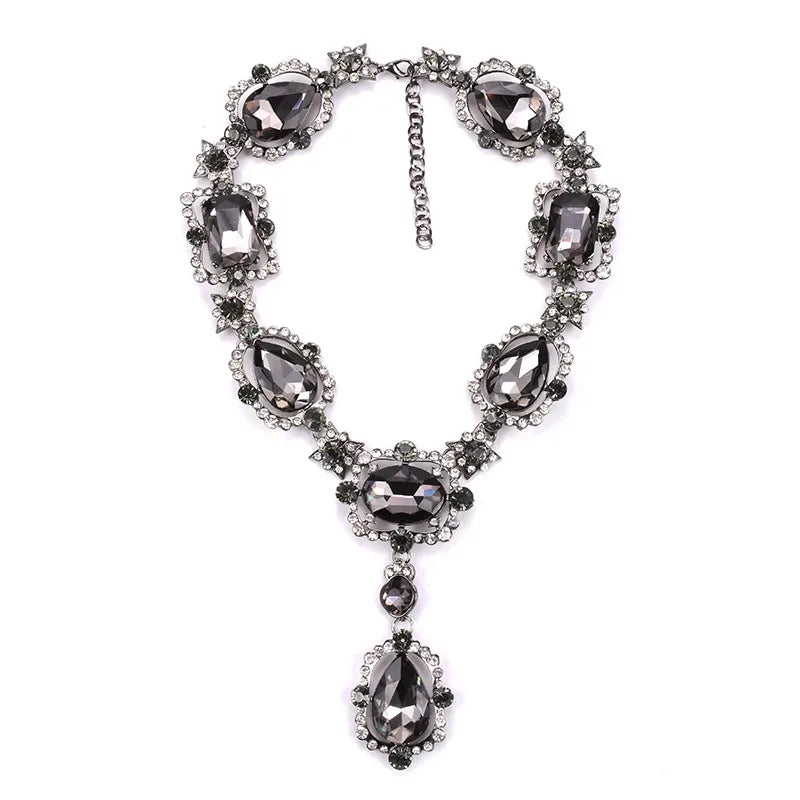 Women Purple Red Green Clear Big Glass Crystal Pendants Necklace