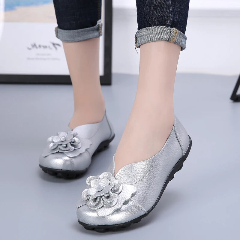 Summer Soft Genuine Leather Flat Slip On Loafers