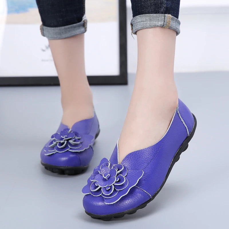 Summer Soft Genuine Leather Flat Slip On Loafers