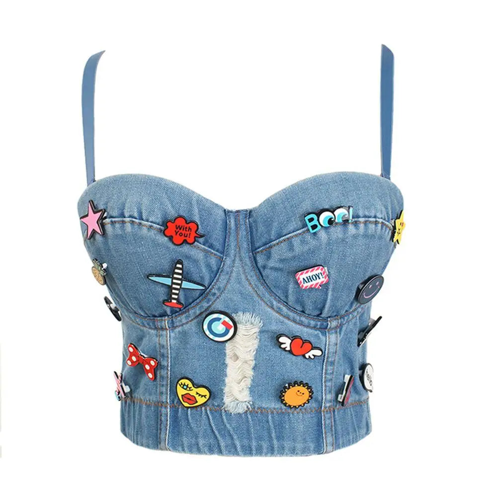 Women's Denim Bralette Cropped Top
