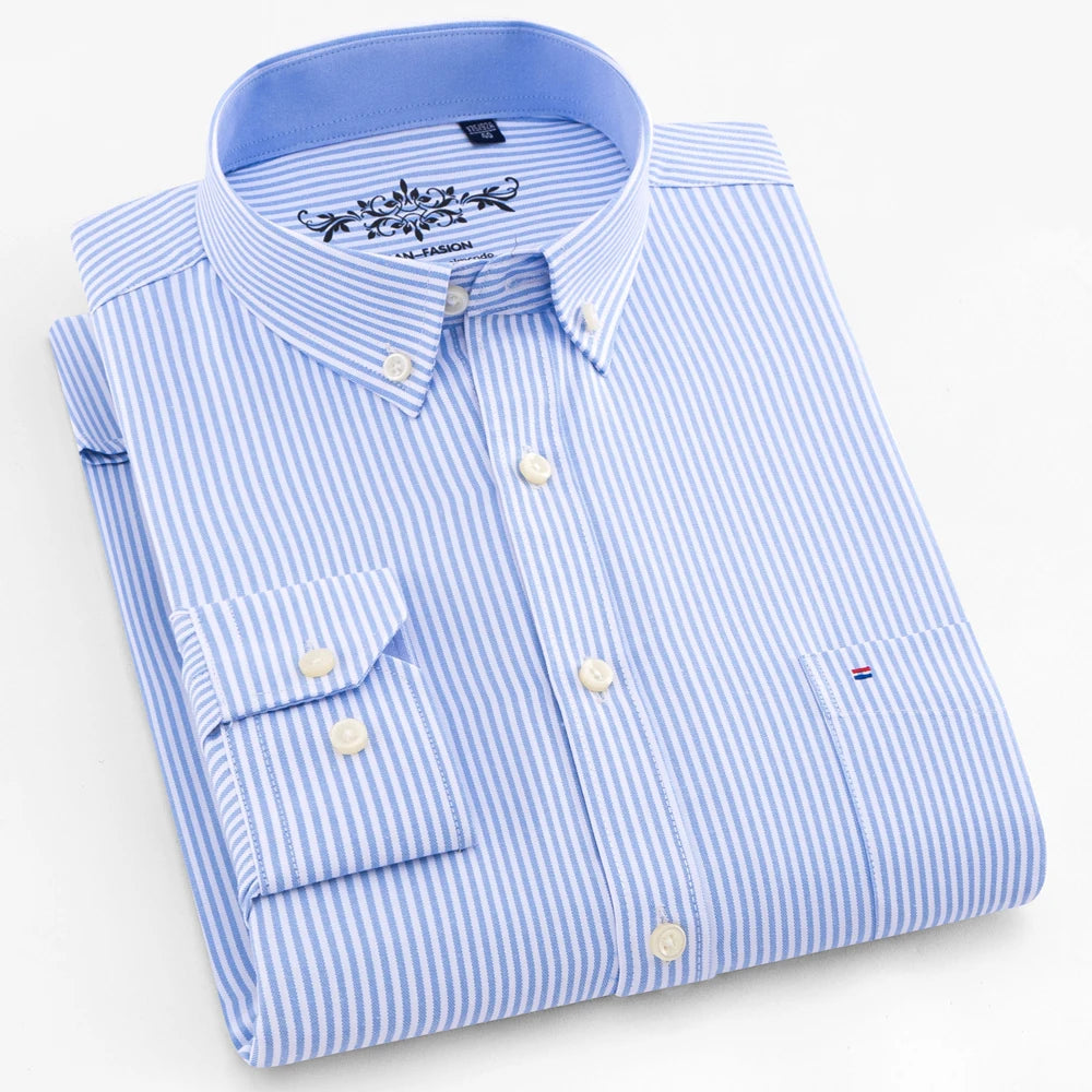 Men's Oxford Cotton Striped Shirt, Long Sleeve Shirt