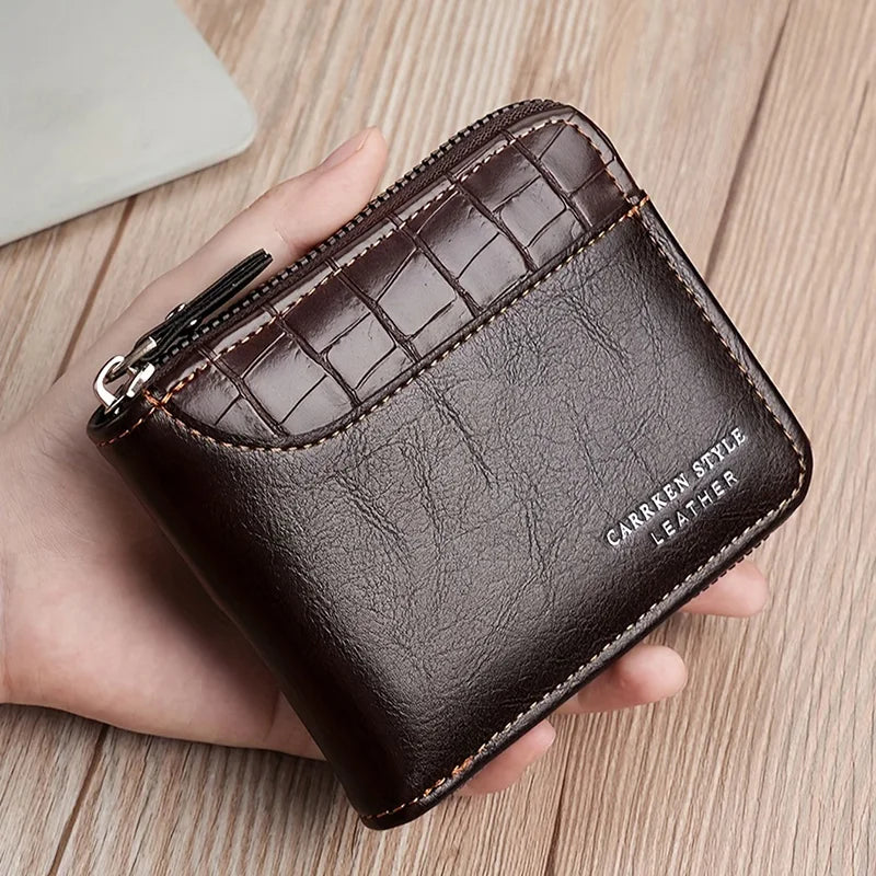 Männer Reißverschluss Luxus Münzfach Retro Patchwork Geldbörse