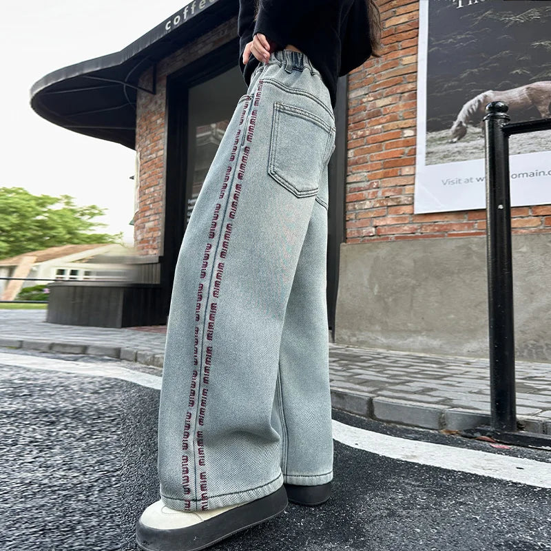 Children Winter Thermal Jeans Pants