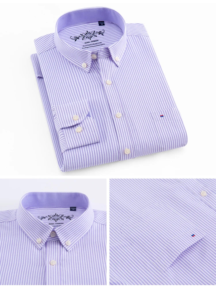 Men's Oxford Cotton Striped Shirt, Long Sleeve Shirt