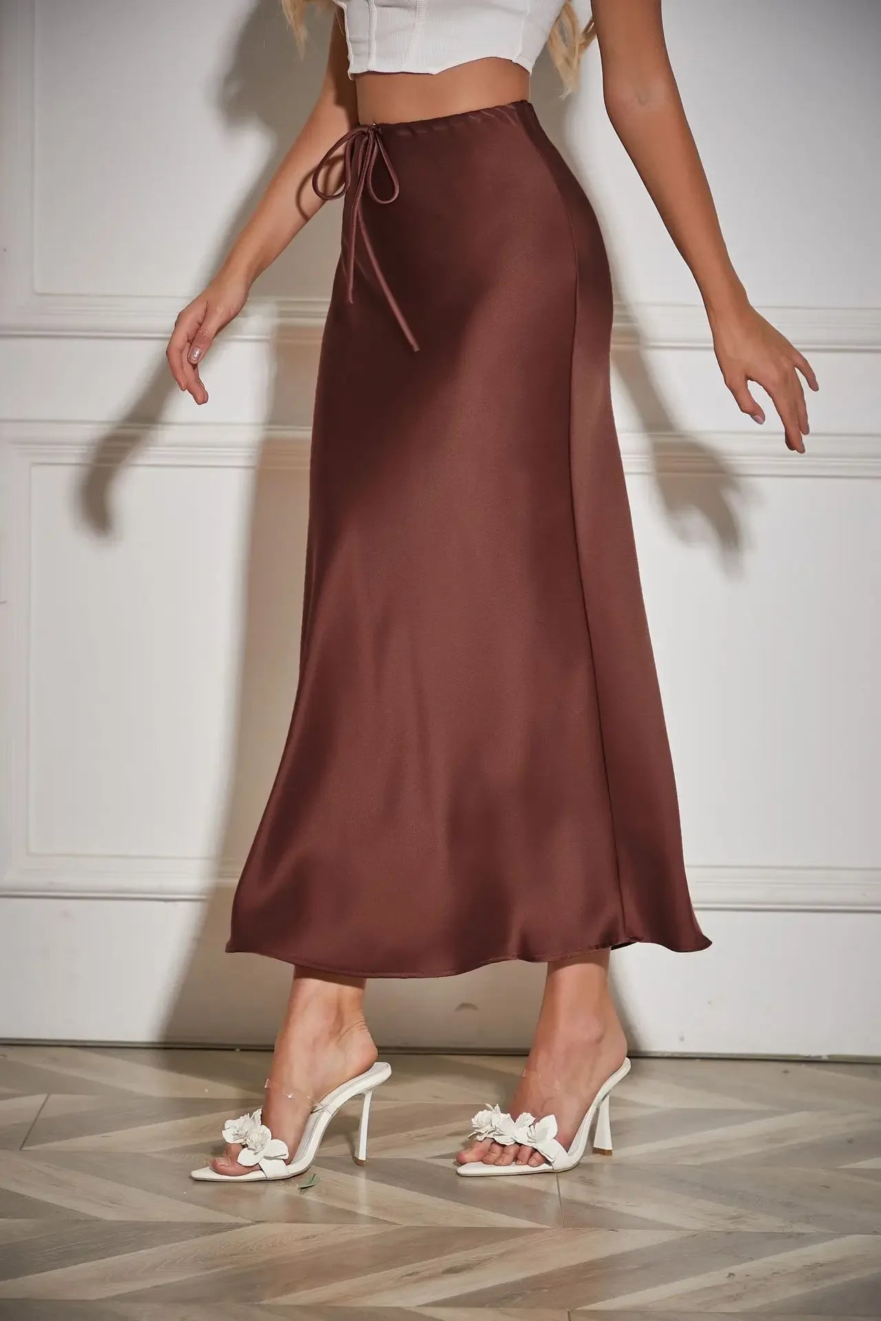 High Waist Skirts for Women Temperament Elegant Black Satin Skirt Classics Versatile Slim Long Skirt