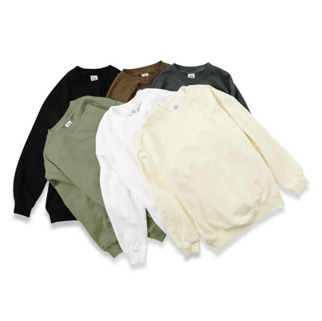 350g 100% Men Cotton Crew Neck Sweatshirts Solid Beige