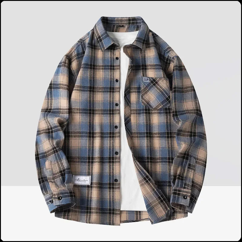 Herbst Langarm Blau Lose Herren Casual Hemd
