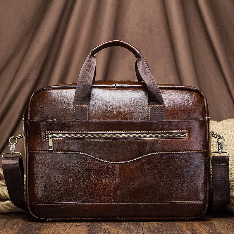 Herren Aktentasche aus echtem Leder, tragbare Bürohandtasche