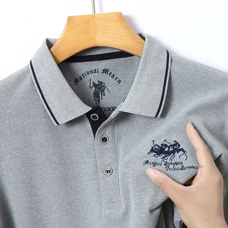 Neues Herren-T-Shirt mit klassischem Kragen und Stickerei, modisch, lässig, langärmelig