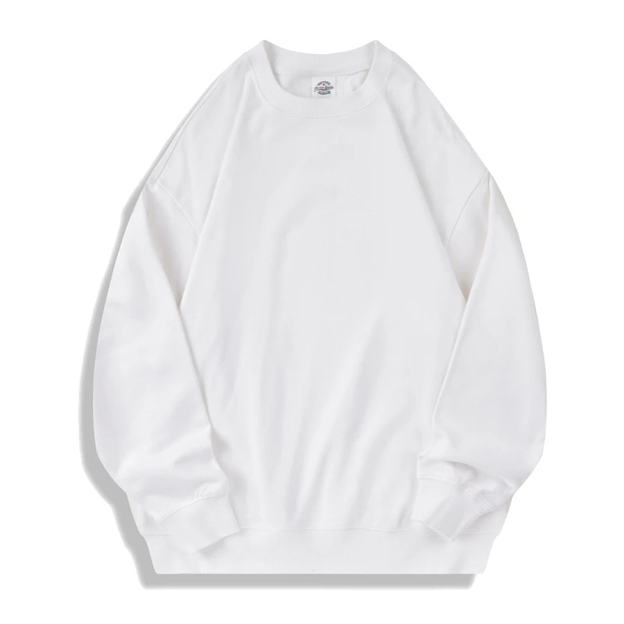 350g 100% Men Cotton Crew Neck Sweatshirts Solid Beige