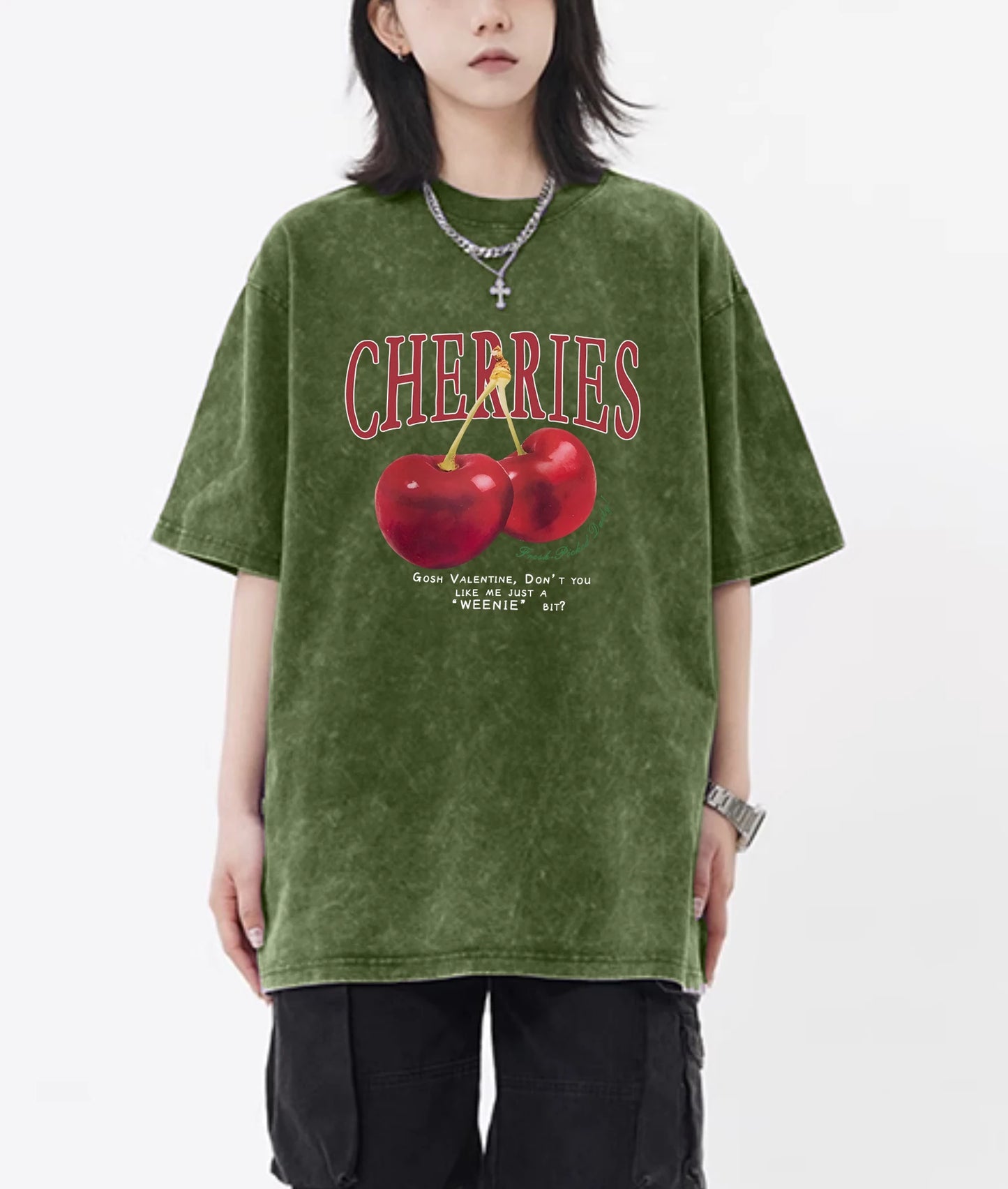 Cherry And Letter Pattern Snow Wash Top