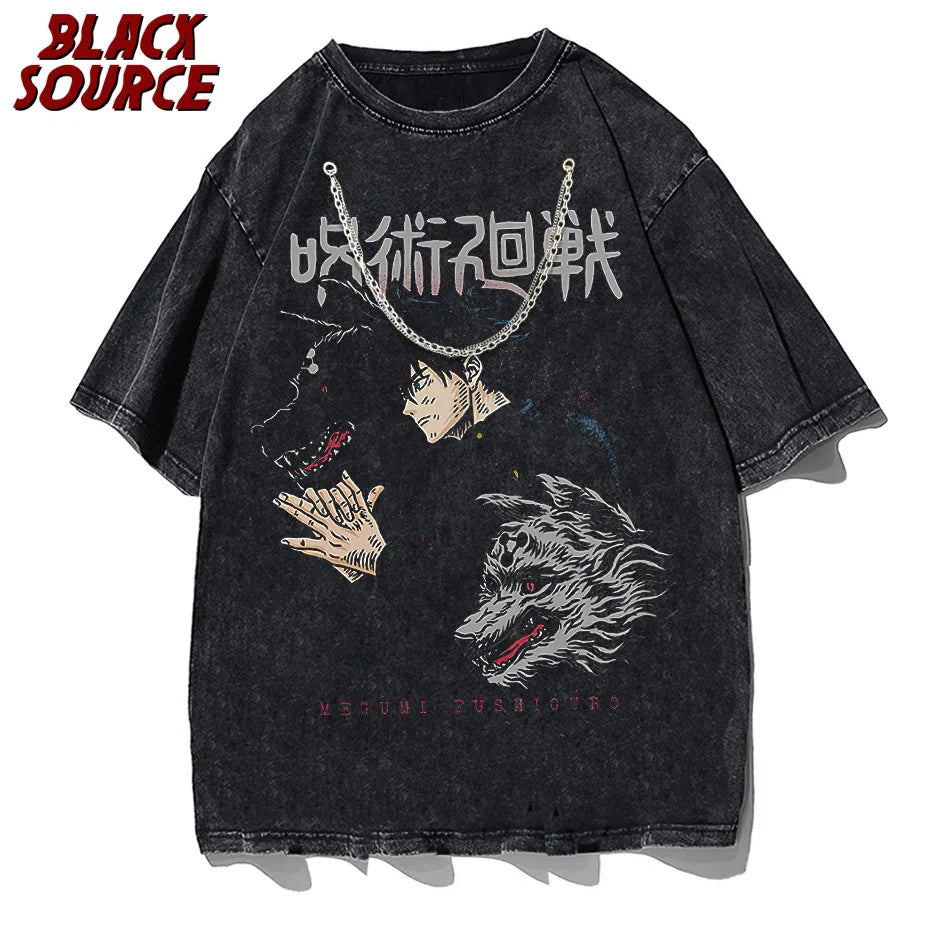 Männer Harajuku Schwarz Gewaschen T-Shirt Hip Hop Streetwear