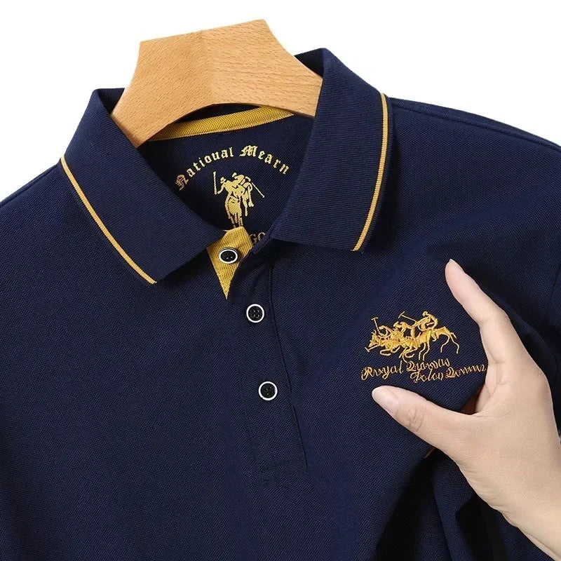 Neues Herren-T-Shirt mit klassischem Kragen und Stickerei, modisch, lässig, langärmelig
