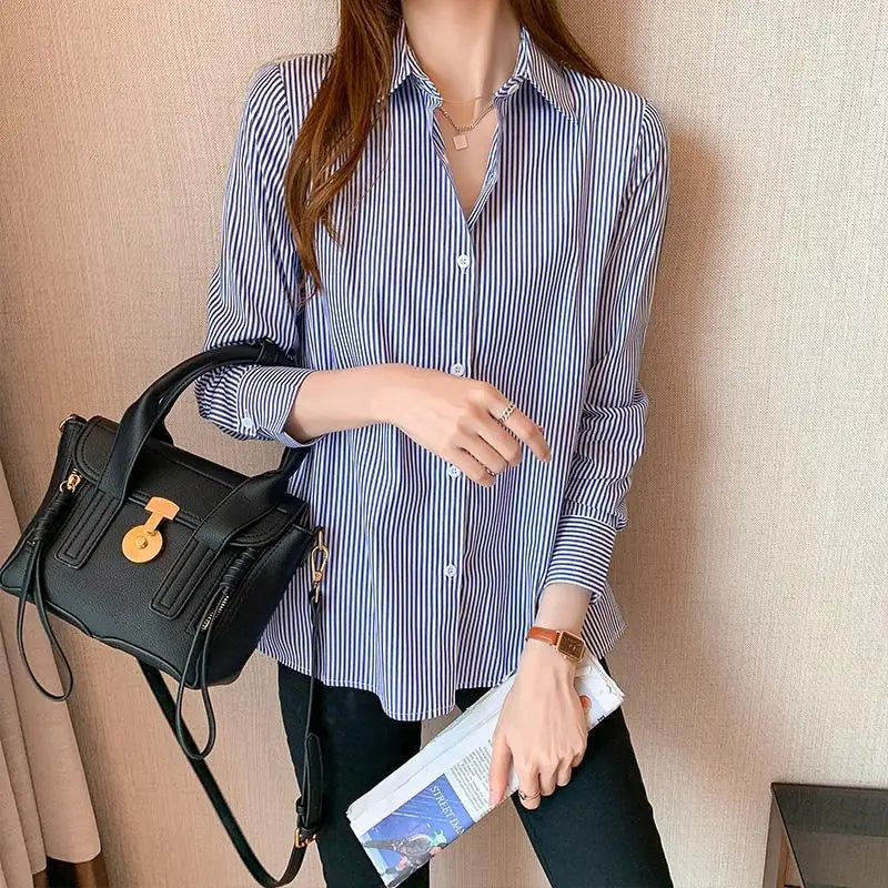 New Long Sleeve Turn-down Collar Korean All-match Lady Shirt