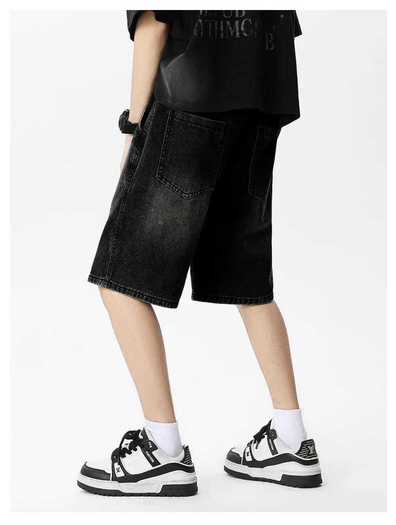 Thin Retro Casual Denim Shorts Soft Comfortable Stretchy Loose Drawstring