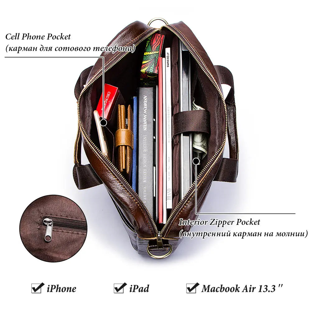 Herren Aktentasche aus echtem Leder, tragbare Bürohandtasche