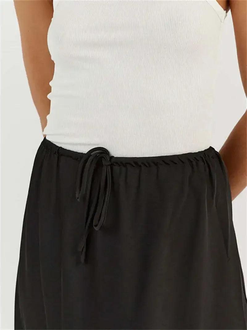 High Waist Skirts for Women Temperament Elegant Black Satin Skirt Classics Versatile Slim Long Skirt