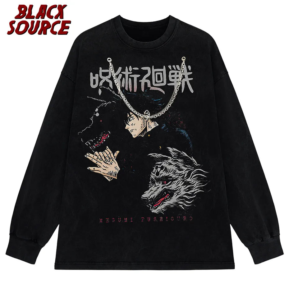 Männer Harajuku Schwarz Gewaschen T-Shirt Hip Hop Streetwear