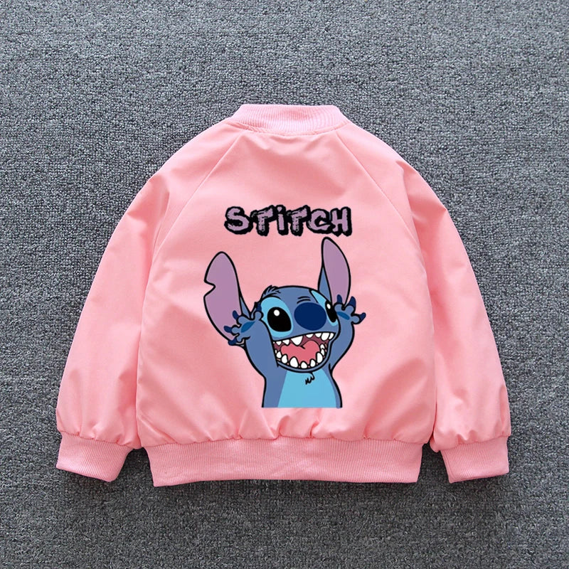 Children Boy Cartoon Lilo and Stitch Zipper Long Sleeve Windproof Outerwear