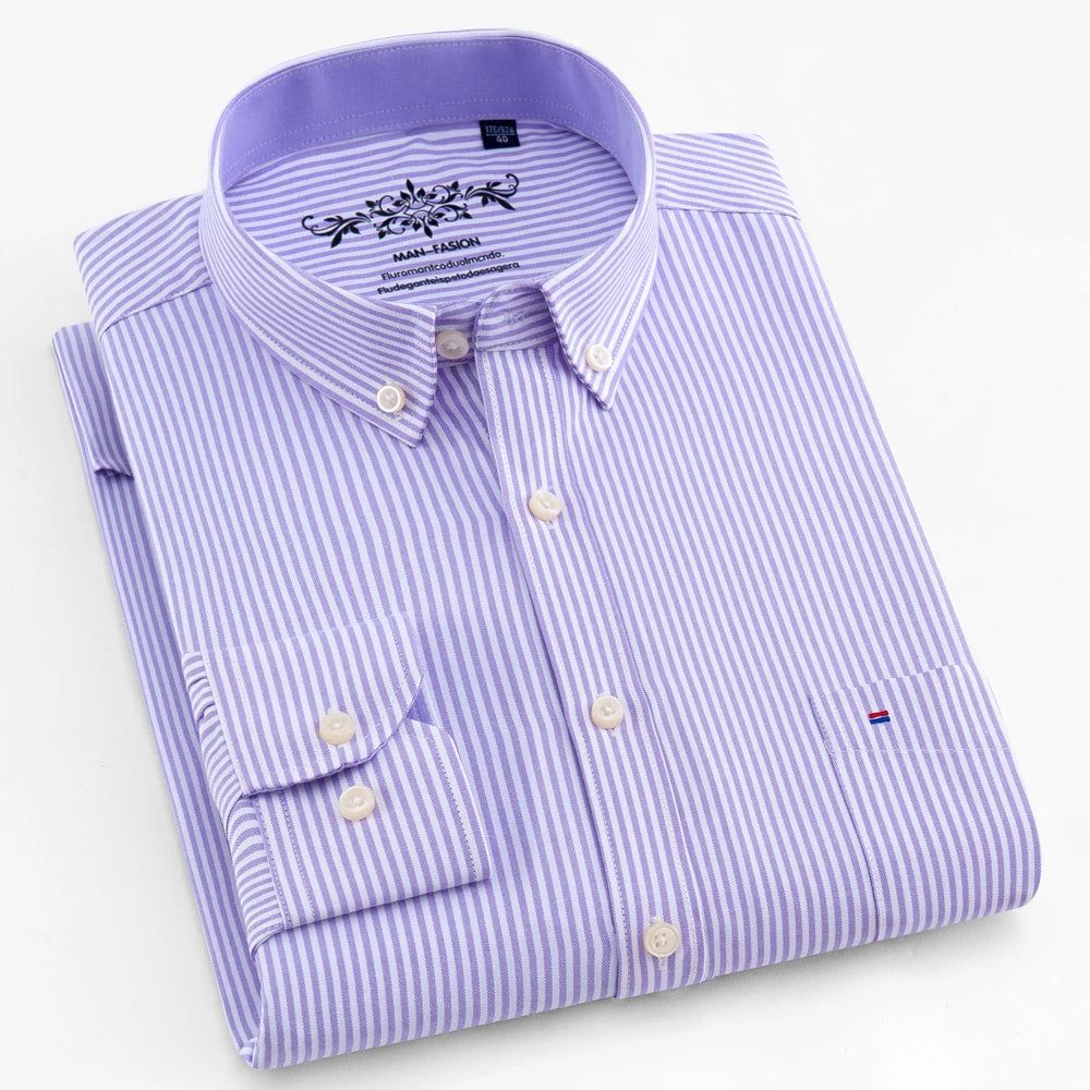 Men's Oxford Cotton Striped Shirt, Long Sleeve Shirt