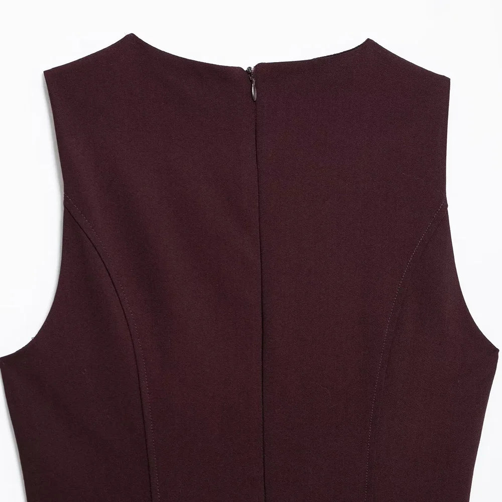 TRZA Women's Sleeveless Pleated Mini Dress O-Neck Back Zipper