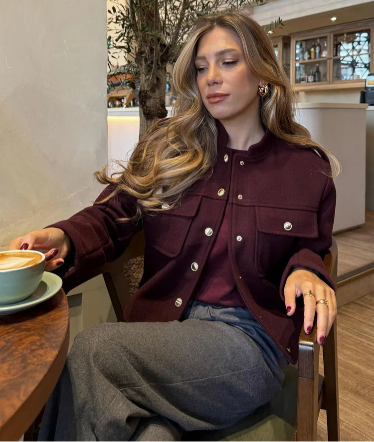 New Winter Women's Fashion Burgundy Street Jacket