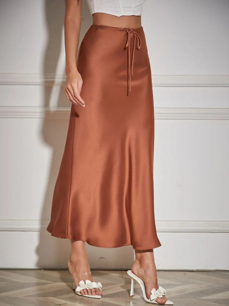 High Waist Skirts for Women Temperament Elegant Black Satin Skirt Classics Versatile Slim Long Skirt