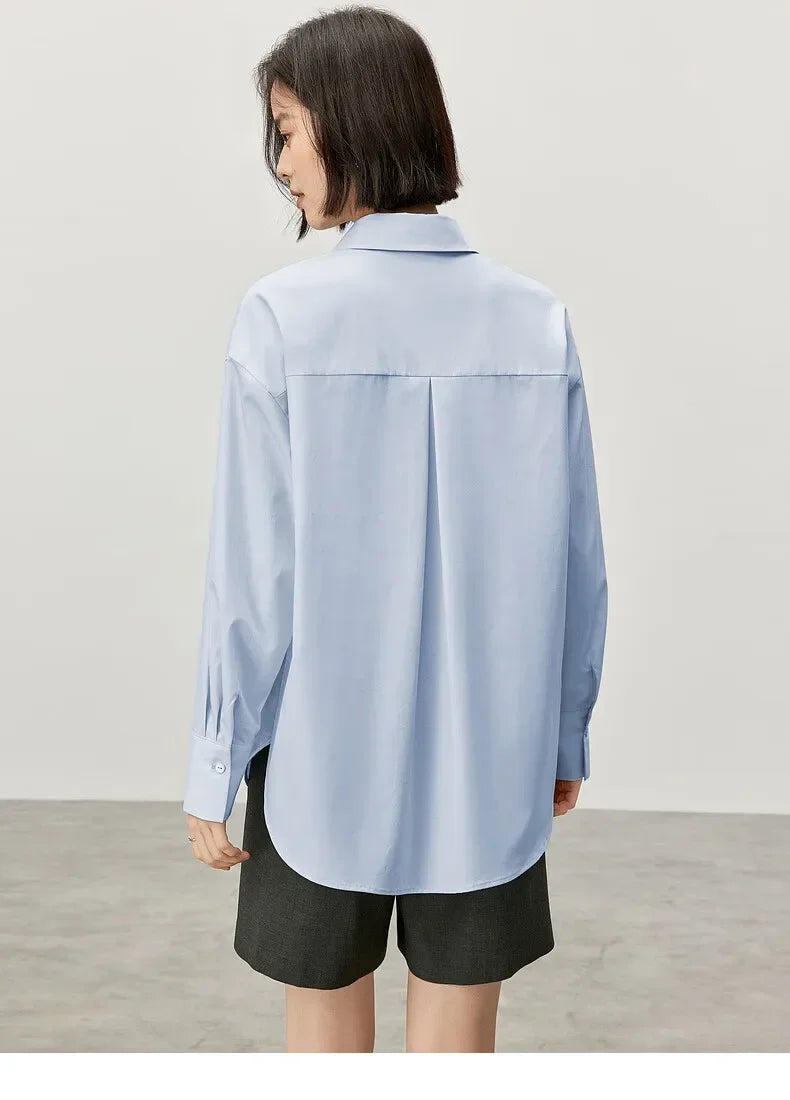 Autumn Loose Fit Drop Long Sleeve Simple Commute Shirts