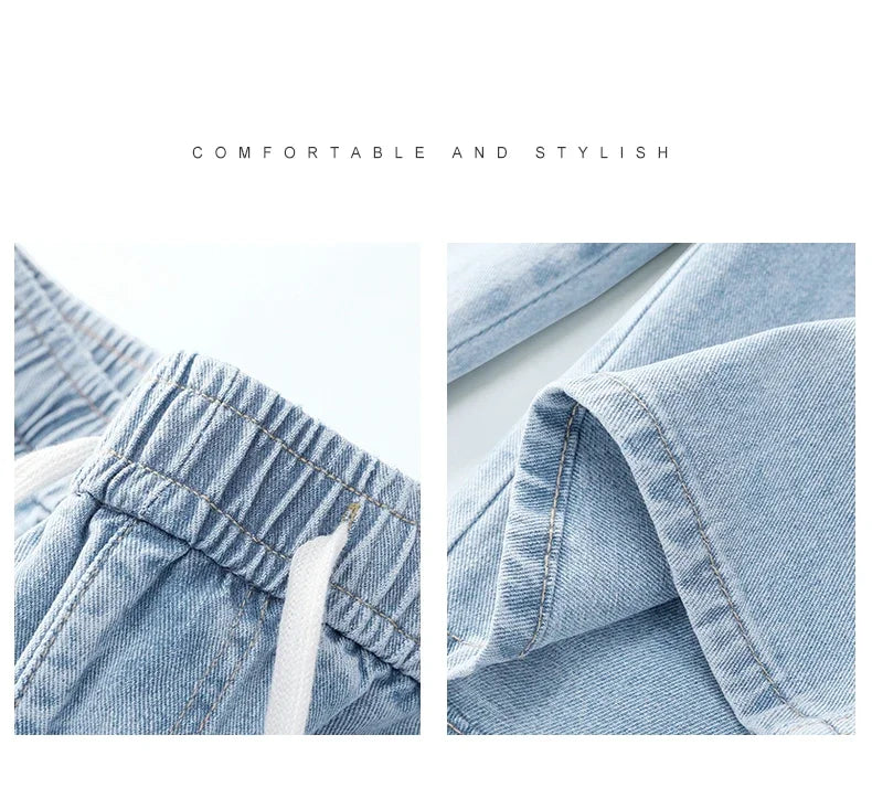 Thin Retro Casual Denim Shorts Soft Comfortable Stretchy Loose Drawstring