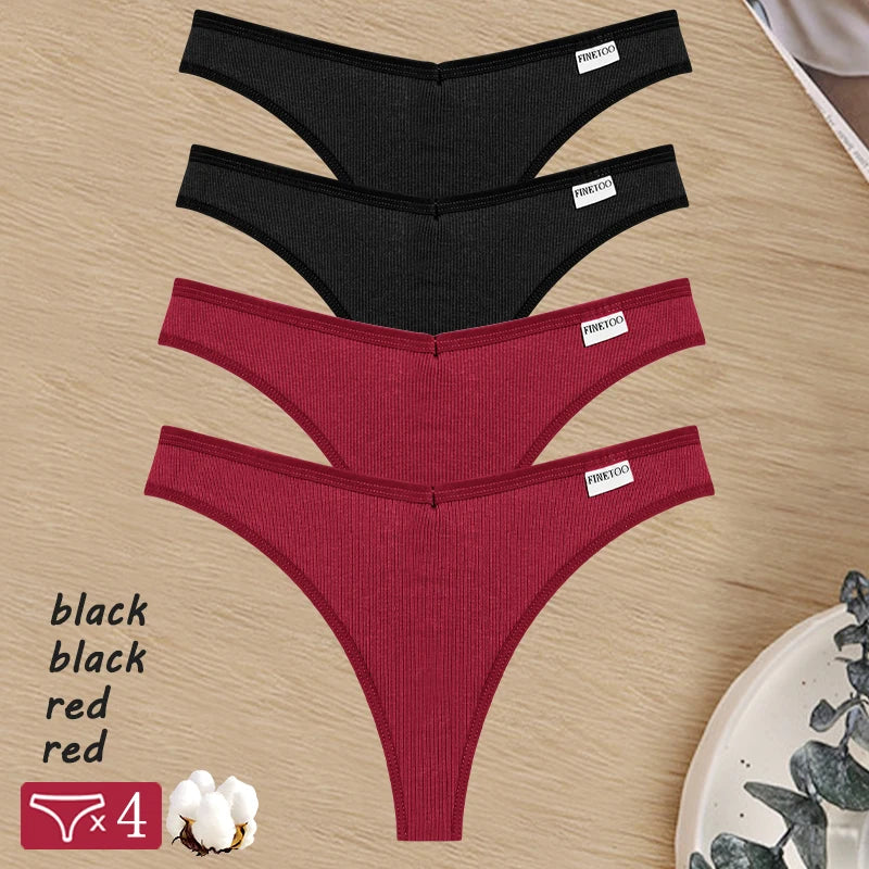 Damen String Tanga aus Baumwolle mit V-Taille und G-String, einfarbig, gestreift