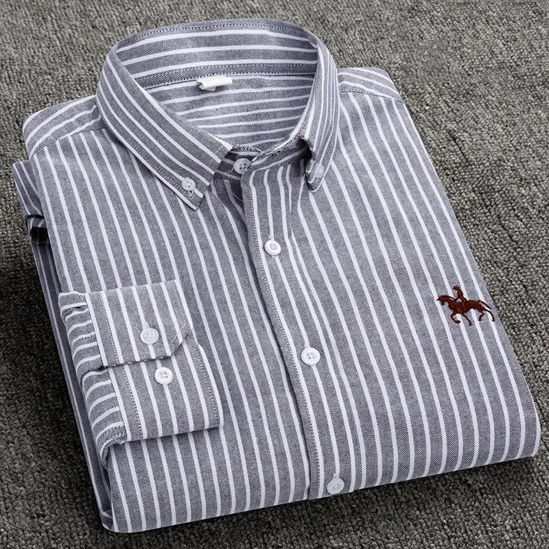 DVEL Men’s Oxford Shirt Long Sleeve Pure Cotton Stripe Colour