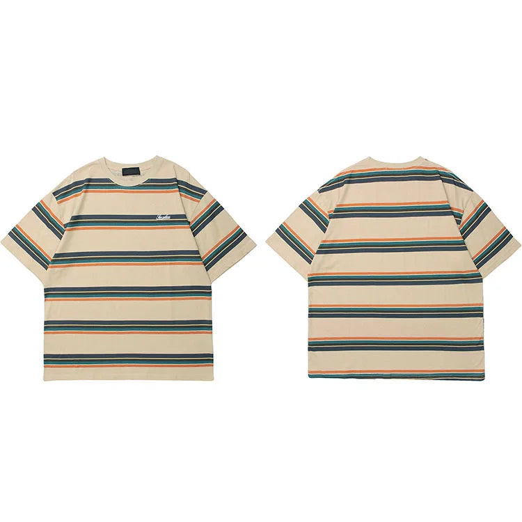 T-Shirt Streetwear Casual Gestreifte Männer Kurzarm Tops