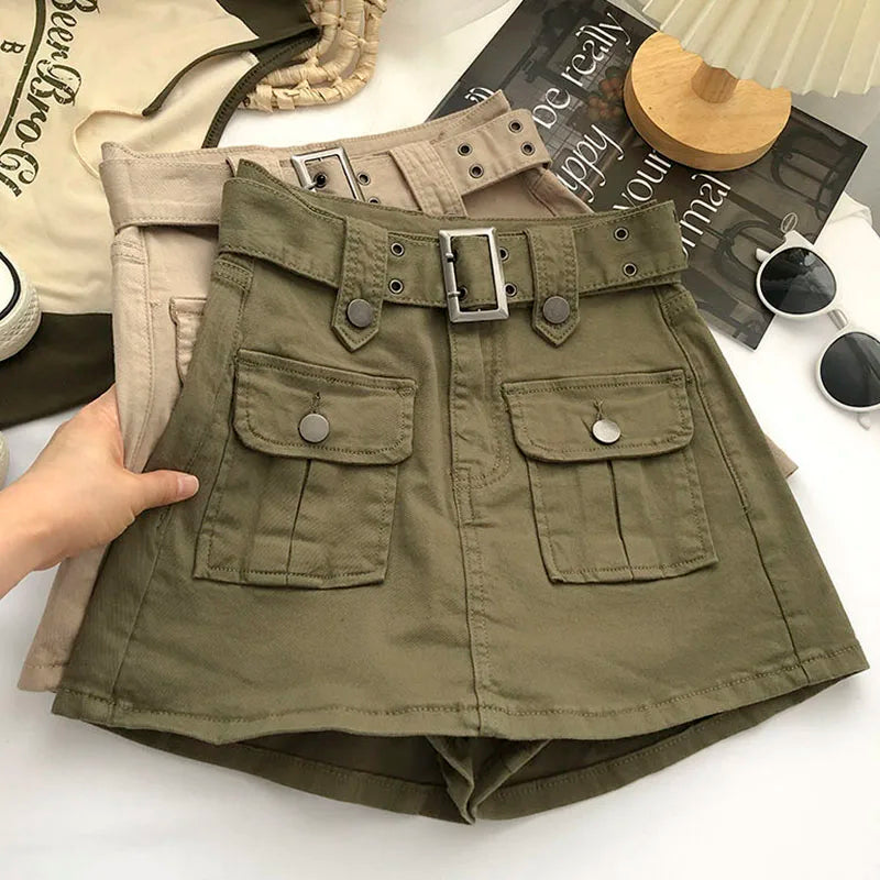Lucyever High Waist Mini Skirt with Belt Short Culotte Skirt