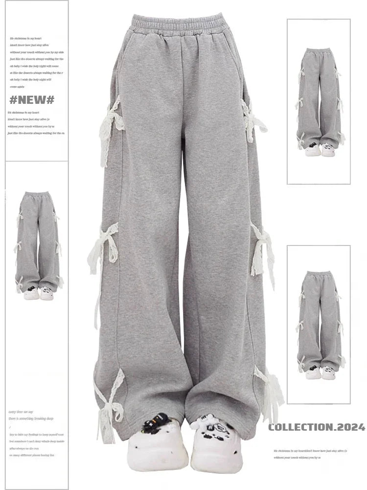Graue Hose mit Schnürung aus Spitze für Damen