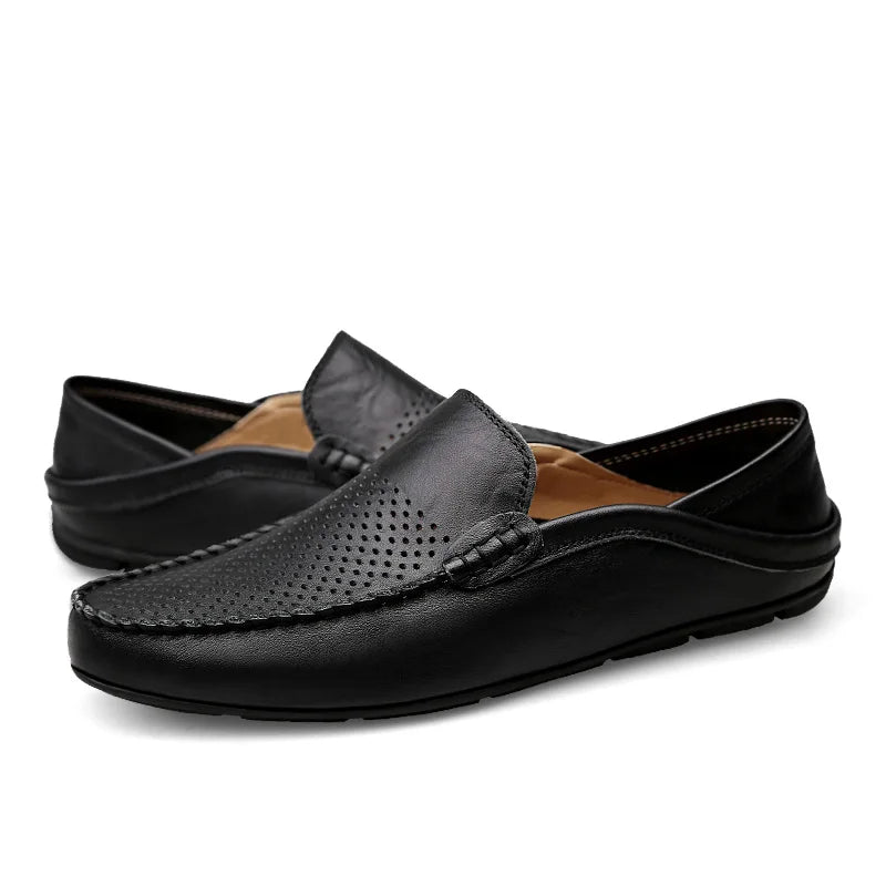 Men Casual Leather Moccasins Breathable Slip on Boat Shoes
