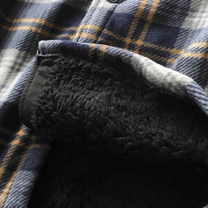 Warmes kariertes Winter-Fleece-Leinenhemd für Herren