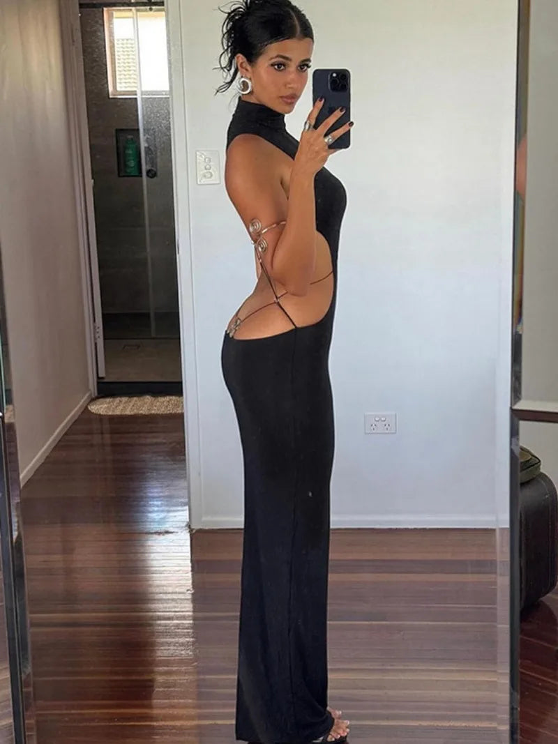 Backless Bandage Butterfly Black Evening Dresses