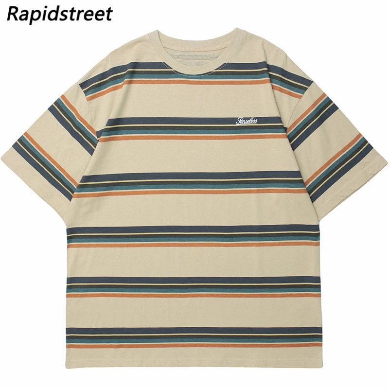 T-Shirt Streetwear Casual Gestreifte Männer Kurzarm Tops