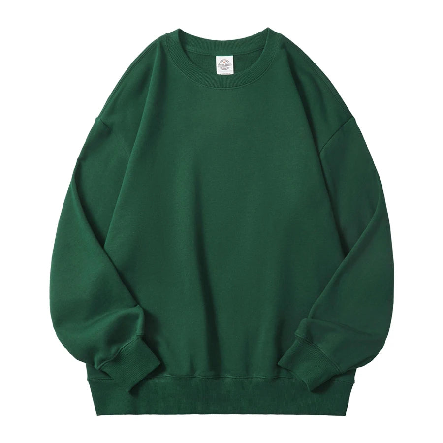 350g 100% Men Cotton Crew Neck Sweatshirts Solid Beige