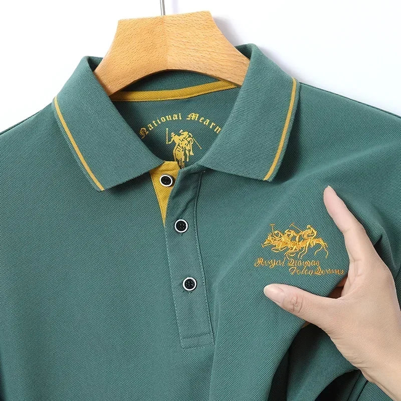 Neues Herren-T-Shirt mit klassischem Kragen und Stickerei, modisch, lässig, langärmelig