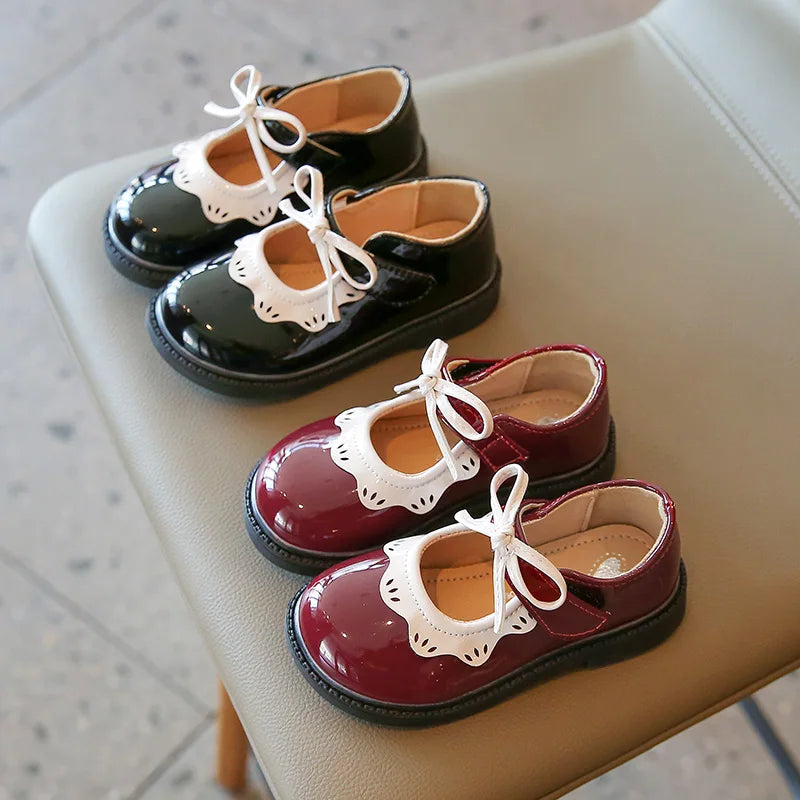 New Elegant Patent Leather Bowknot Children Flat Shoes