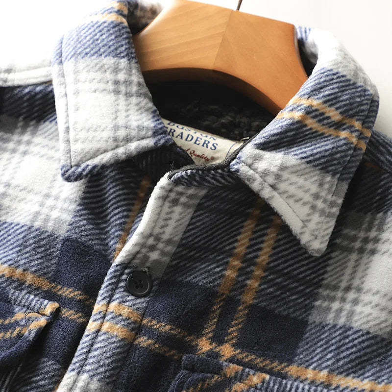 Warmes kariertes Winter-Fleece-Leinenhemd für Herren