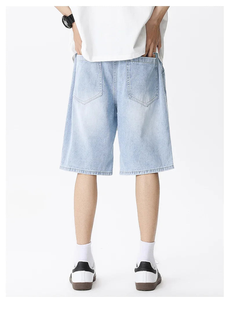 Thin Retro Casual Denim Shorts Soft Comfortable Stretchy Loose Drawstring